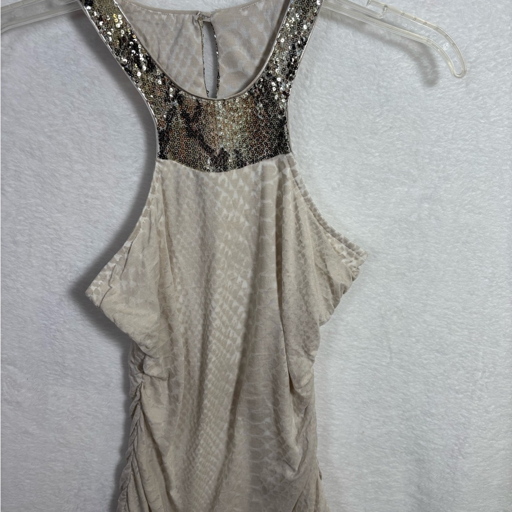 Express Cream Gold Sequined Animal Print Tank Top size XS
